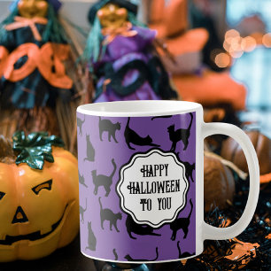Personlig Spooky Lila Halloween Svarta katter Kaffemugg