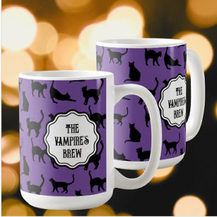 Personlig Spooky Lila Halloween Svarta katter Kaffemugg