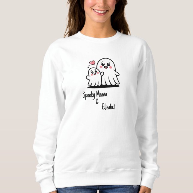 Personlig Spooky Mamma Halloween med Cute Ghost T Shirt (Framsida)