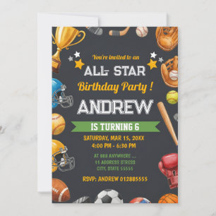 Personlig sport All-Star födelsedagsfest inbjudan