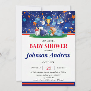 Personlig sport babyshow-inbjudan blå inbjudningar