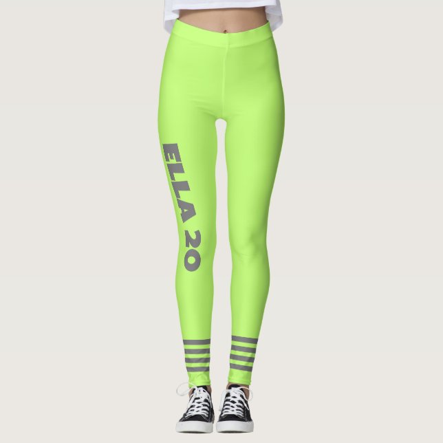 Personlig sport l Trendig ljust grönt neon Leggings (Framsida)