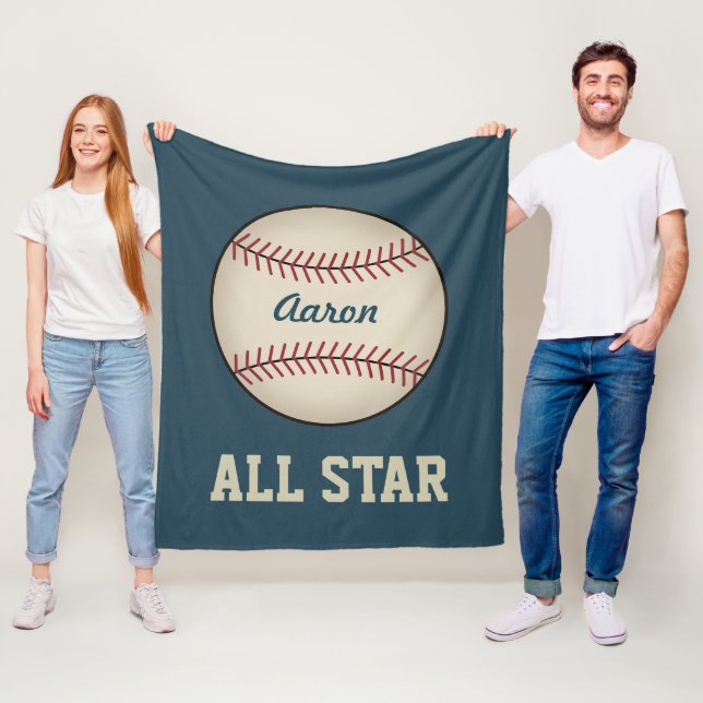Personlig Sports Blue Baseball Blanket Gift Fleecefilt (På plats)