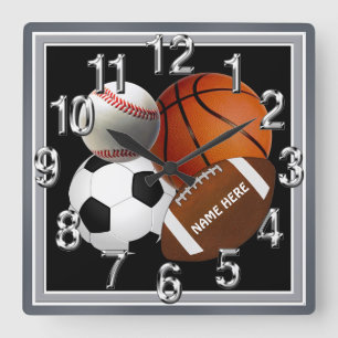 Personlig Sports Clock, Ditt namn och Färg Fyrkantig Klocka