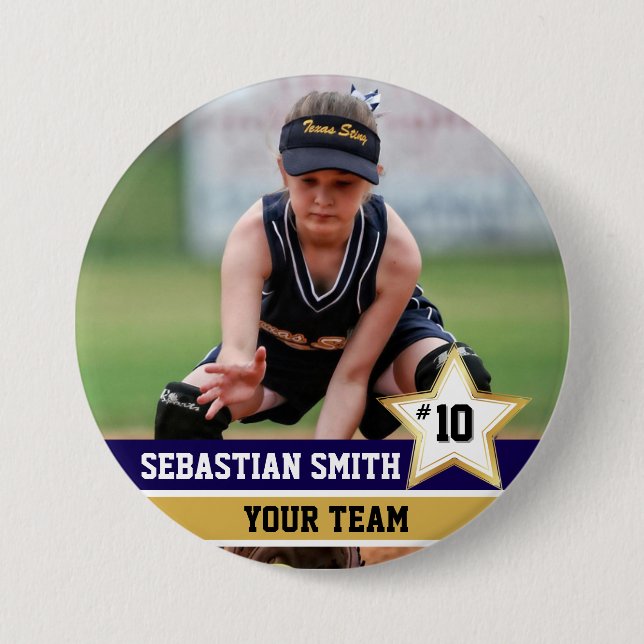 Personlig Sports Team Photo Buttons & Stift Knapp (Framsida)