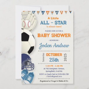 Personlig sportstjärna baby shower inbjudningar