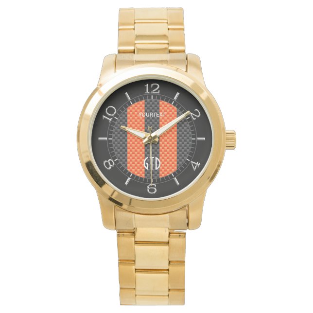 Personlig Sporty Orange Rand Carbon Stil Armbandsur (Framsida)