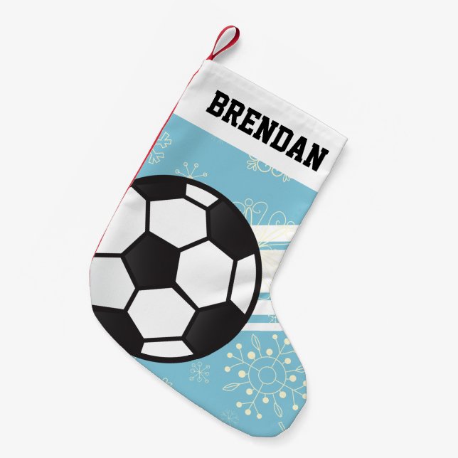 Personlig Sporty Rand Fotbollar Ball Light Blue Liten Julstrumpa (Framsidan (Hängande))