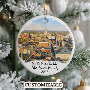 Personlig Springfield-ornament, Anpassad Illinois Julgransprydnad Keramik
