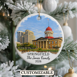 Personlig Springfield-ornament, Anpassad Illinois Julgransprydnad Keramik