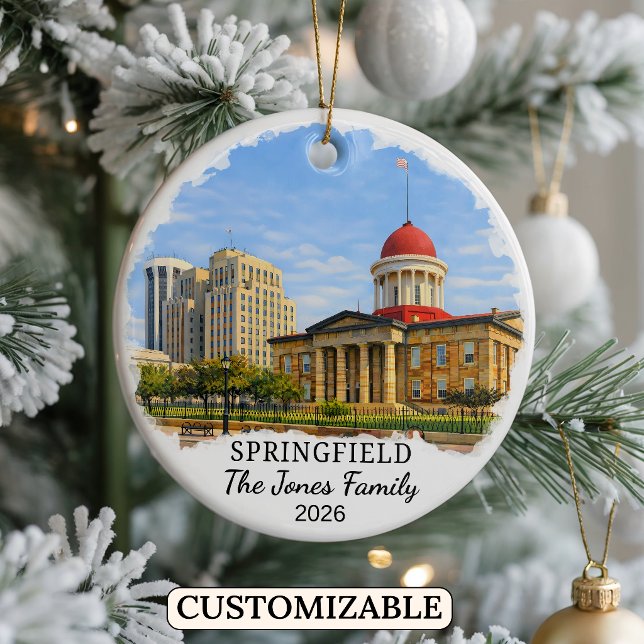 Personlig Springfield-ornament, Anpassad Illinois Julgransprydnad Keramik (Skapare uppladdad)