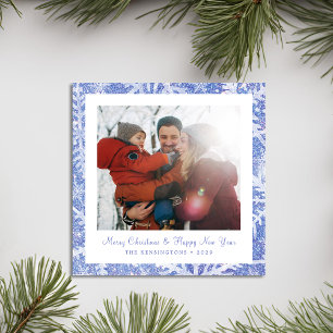Personlig Square Blue Snowflake-julkort Julkort