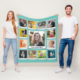 Personlig Square Photo Collage Family Teal Fleecefilt
