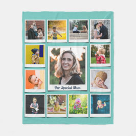 Personlig Square Photo Collage Family Teal Fleecefilt