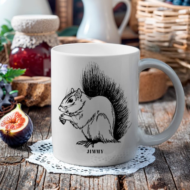 Personlig Squirrel Illustrated Wildlife Kaffemugg (This illustration was inspired by a favorite squirrel friend, whose name was Jimmy. )