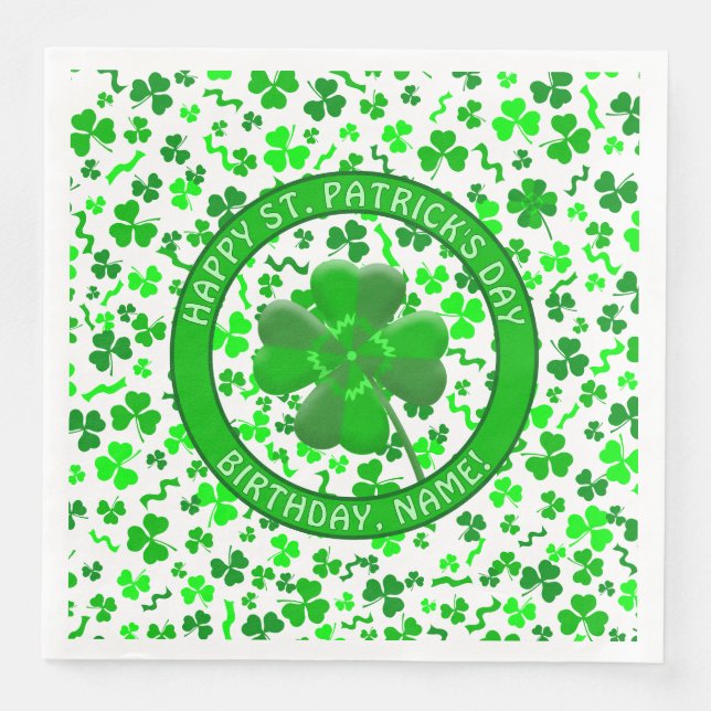 Personlig St Patricks Day Födelsedags Shamrocks Pappersservett (Framsida)