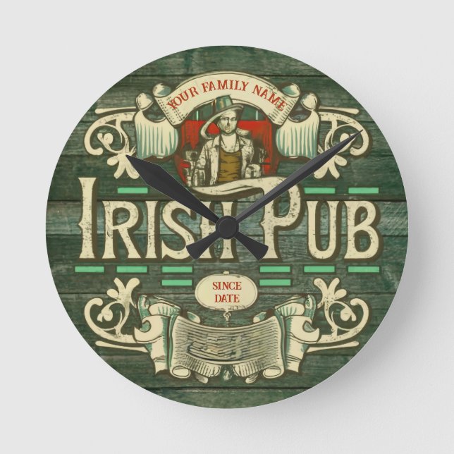 Personlig St patricks day Irish Pub Box Sign Rund Klocka (Framsida)