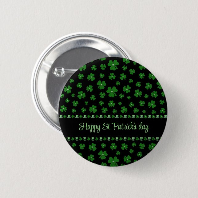 Personlig St. Patrick's Day Shamrock på svart Knapp (Framsida & baksida)