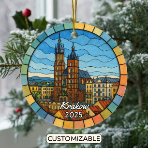 Personlig Stached Glass Krakow Ornament, Polen Julgransprydnad Keramik