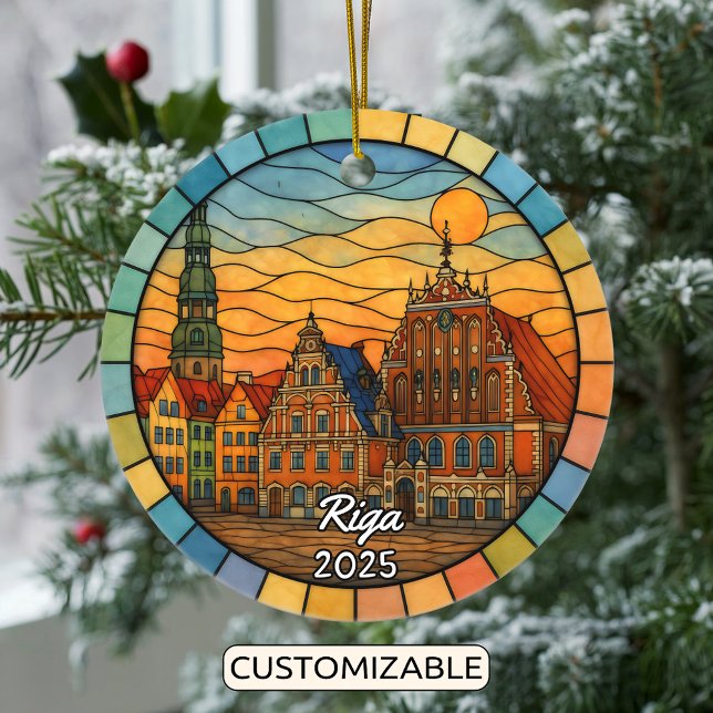 Personlig Stached Glass Riga Ornament, Lettland Julgransprydnad Keramik (Skapare uppladdad)