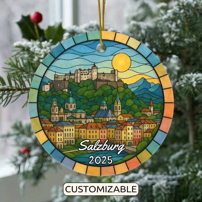 Personlig Stached Glass Salzburg, Österrike Julgransprydnad Keramik (Skapare uppladdad)