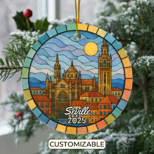 Personlig Stached Glass Sevilla Ornament, Spanien Julgransprydnad Keramik