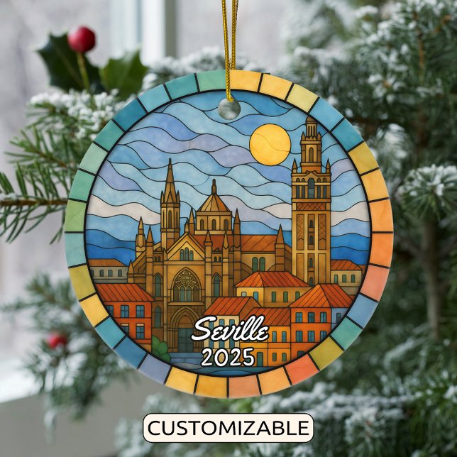 Personlig Stached Glass Sevilla Ornament, Spanien Julgransprydnad Keramik (Skapare uppladdad)