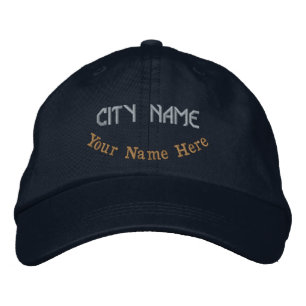 Personlig stad namn Navy-Hat med klassisk Broderad Keps