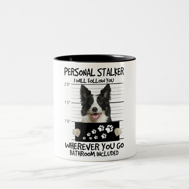 Personlig Stalker Gräns Collie Hund Jag följer dig Två-Tonad Mugg (Center)