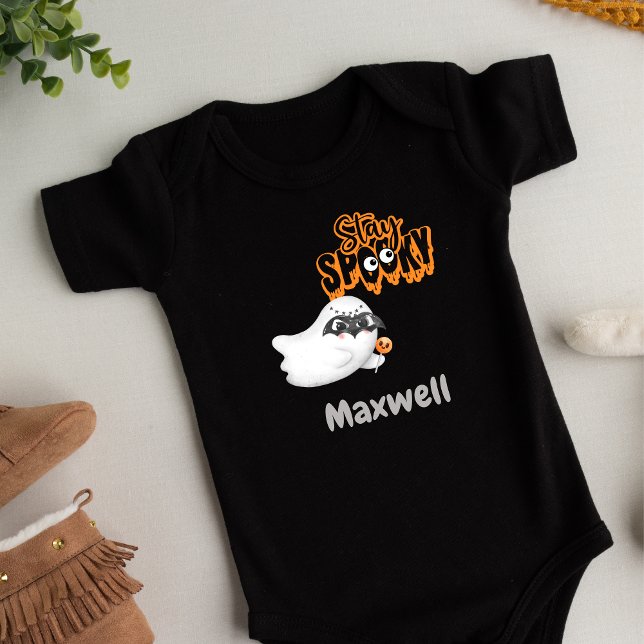 Personlig Stanna Baby Bodykostym T Shirt (Personalized Stay Spooky Baby Bodysuit)