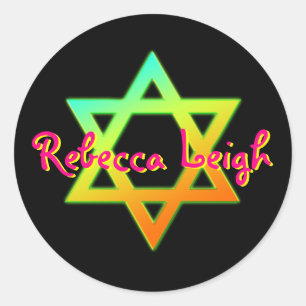 Personlig Star of David Bat mitzvah Sticker Runt Klistermärke