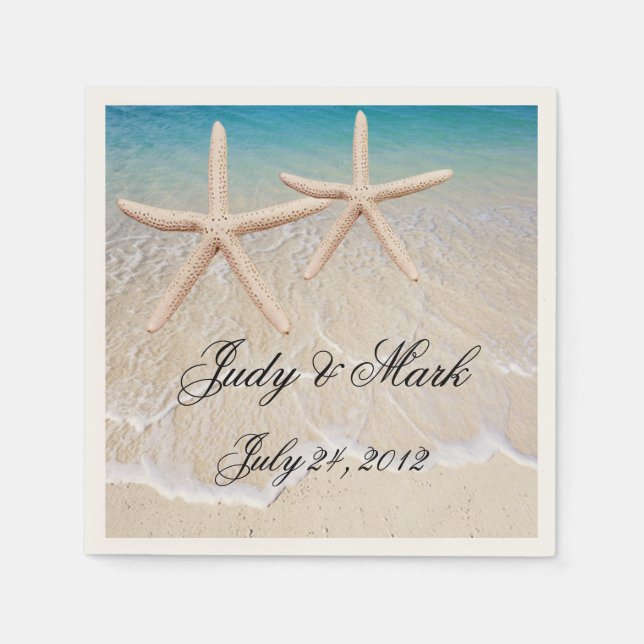 Personlig Starfish Beach Wedding Papper Napkins Pappersservett (Framsidan)