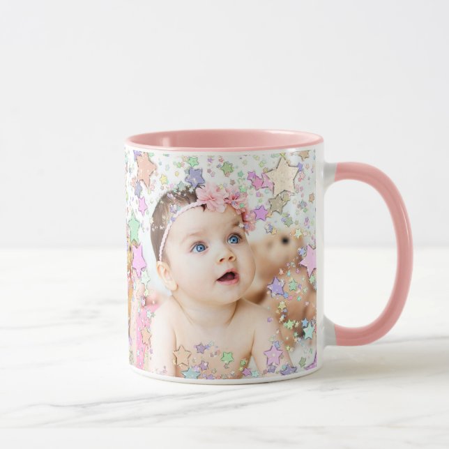 Personlig Starry Baby Photo Rosa Coffee Mugg (Höger)
