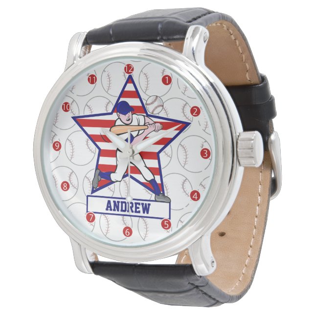 Personlig Stars och stripes Baseball Batter v1 Armbandsur (Vinklad)
