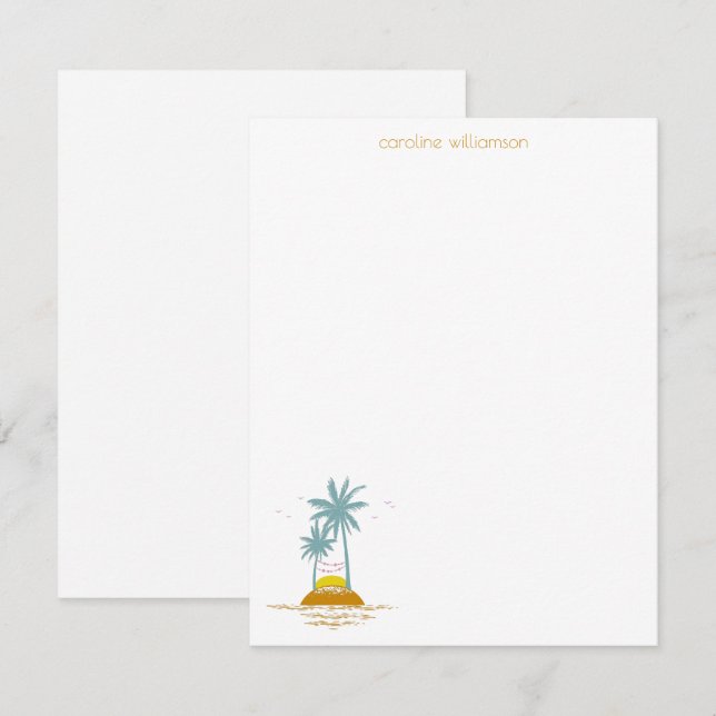 Personlig Stationery Beach Älskare Handflatan Träd Anteckningskort (Fram/baksida)