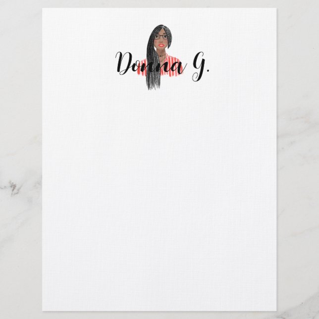 Personlig Stationery Black Girl Braids&Glass Brevhuvud (Framsida)
