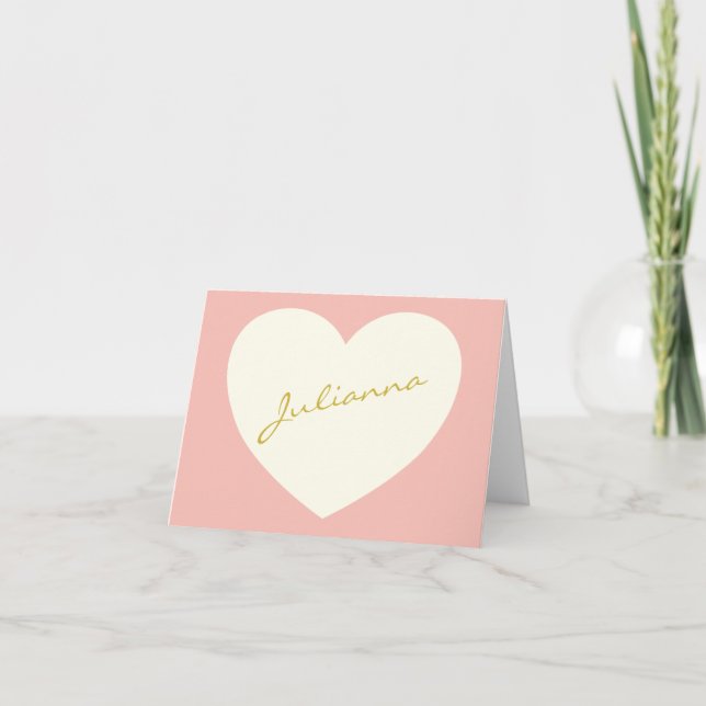 Personlig Stationery Coquette Rosa Heart Namn Anteckningskort (Framsida)