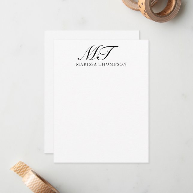 Personlig Stationery-Elegant, monogrammat Anteckningskort (Fram/Back In Situ)