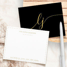 Personlig Stationery för enkel  i svart Guld Anteckningskort