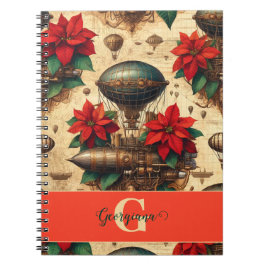 Personlig Steampunk Airship with Poinsettia Anteckningsbok