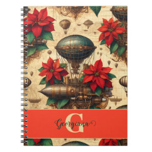 Personlig Steampunk Airship with Poinsettia Anteckningsbok