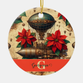 Personlig Steampunk Airship with Poinsettia Julgransprydnad Keramik