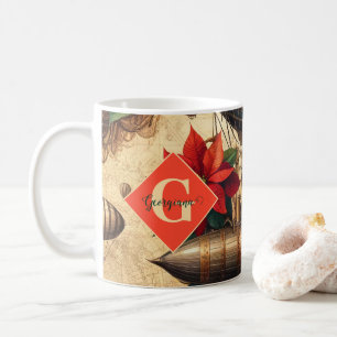 Personlig Steampunk Airship with Poinsettia Kaffemugg