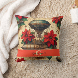 Personlig Steampunk Airship with Poinsettia Kudde