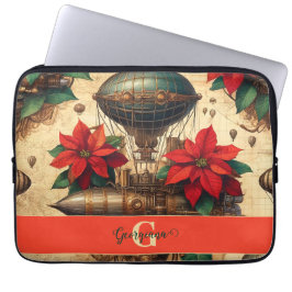 Personlig Steampunk Airship with Poinsettia Laptop Fodral