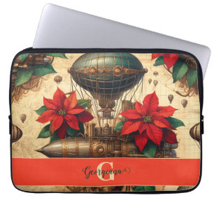 Personlig Steampunk Airship with Poinsettia Laptop Fodral