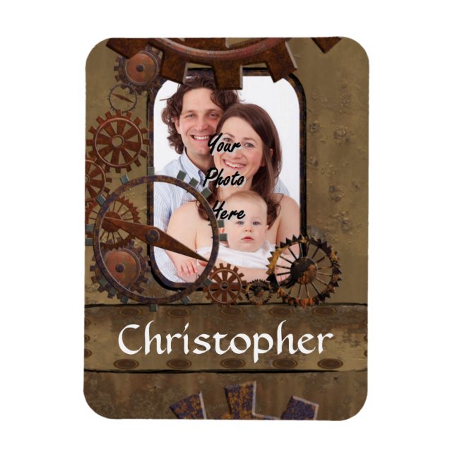 Personlig steampunk-fotomall magnet (Vertikal)