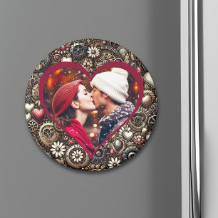 Personlig Steampunk Hearts, Flowers and Gears Magnet