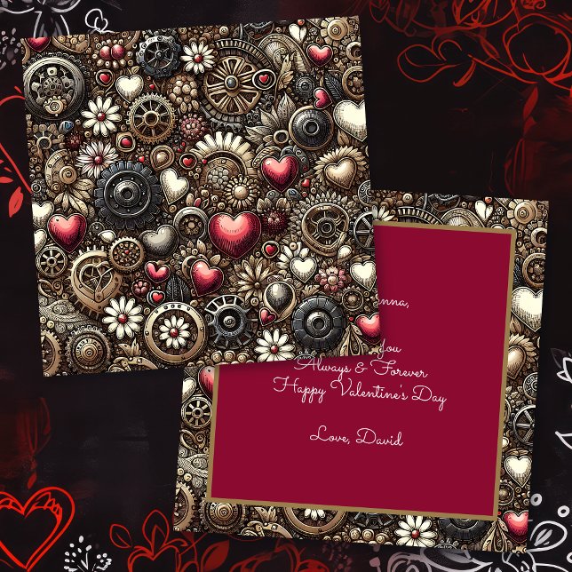 Personlig Steampunk Hearts Valentine Day Kort (Skapare uppladdad)
