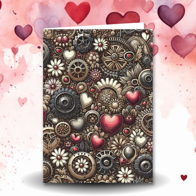 Personlig Steampunk Hearts Valentine Day Kort (Skapare uppladdad)